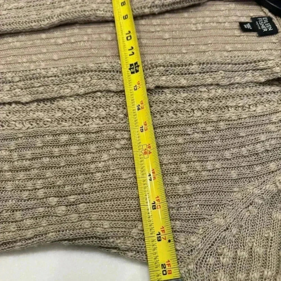 EILEEN FISHER Cardigan SP Cotton Linen Ribbed Slub Open Front Long Sleeve Beige - Picture 6 of 10
